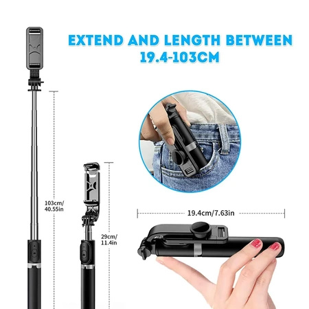 Q02 Statyw do kamery Bluetooth Selfie Stick składany Monopod do strimowania