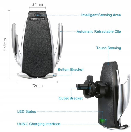 Indukcyjny Uchwyt Samochodowy z Ładowarką Bezprzewodową Qi Montaż na Kratce