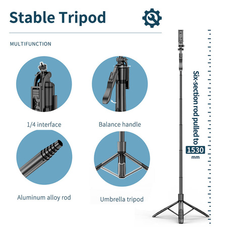 L16 1530mm bezprzewodowy statyw do Selfie składany Monopod kompatybilny dla kamera akcji równowagi smartfona