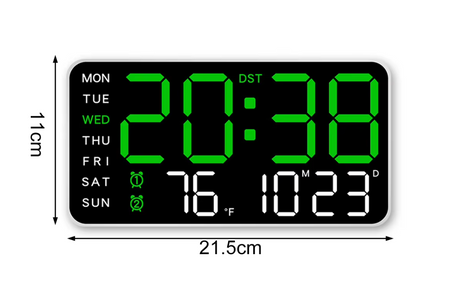 Wielofunkcyjny Cyfrowy Zegar Ścienny LED - Temperatura, Data, Dzień Tygodnia, Budzik, Sterowanie Głosowe