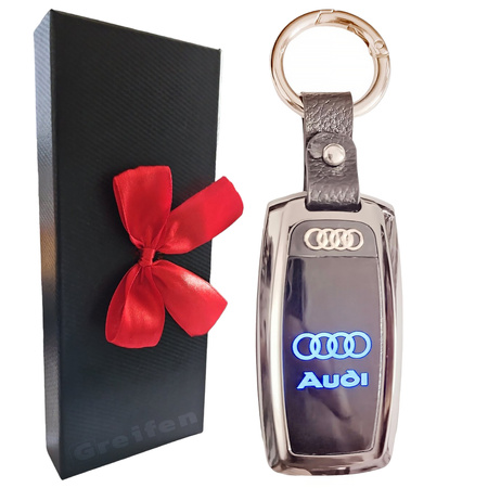 AUDI ZAPALNICZKA ŻAROWA ELEGANCKI BRELOK DO KLUCZY LOGO LED ETUI KOKARDKA ZAPALNICZKA AUDI BRELOK PREZENT