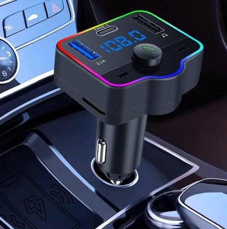 Transmiter samochodowy bluetooth 5.0 2xUSB 1xtyp-c Szybkie ładowanie Pilot