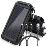 Powerbank Solarny z latarką LED, kable 3w1