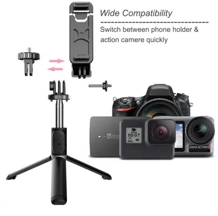 Q02 Statyw do kamery Bluetooth Selfie Stick składany Monopod do strimowania